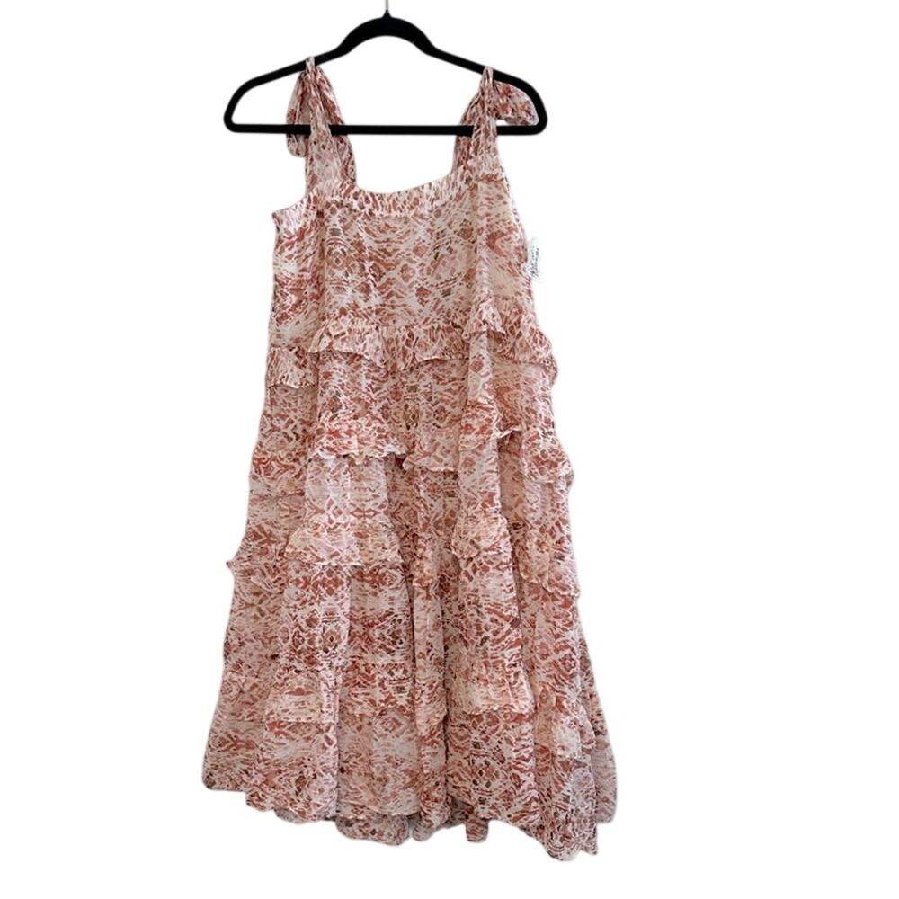 NWT The Impeccable Pig Tiered Tie Strap White Printed Dress Midi Size Small Boho